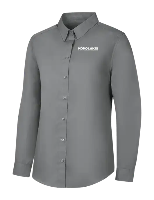 Womens Medium Grey Long Sleeve Carefree Poplin Shirt w/Kokolakis Logo