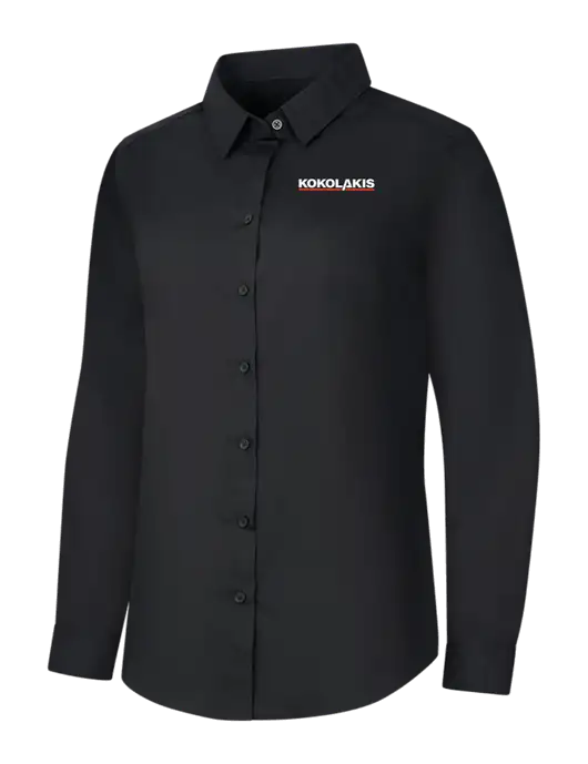 Womens Black Long Sleeve Carefree Poplin Shirt w/Kokolakis Logo