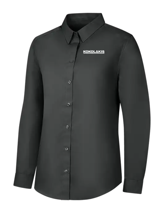 Womens Dark Grey Long Sleeve Carefree Poplin Shirt w/Kokolakis Logo