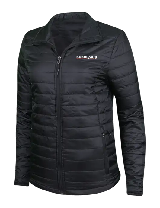 Womens Black Puffy Packable Jacket w/Kokolakis Logo