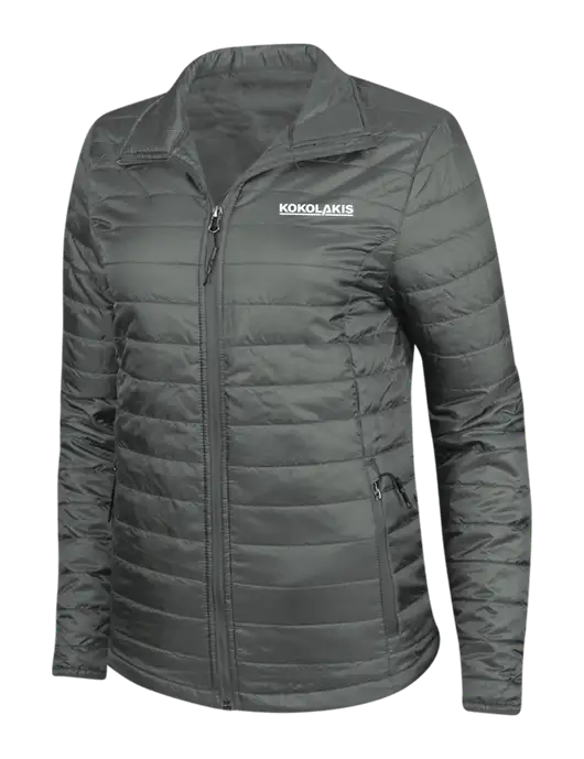 Dark Grey Womens Puffy Packable Jacket w/Kokolakis Logo