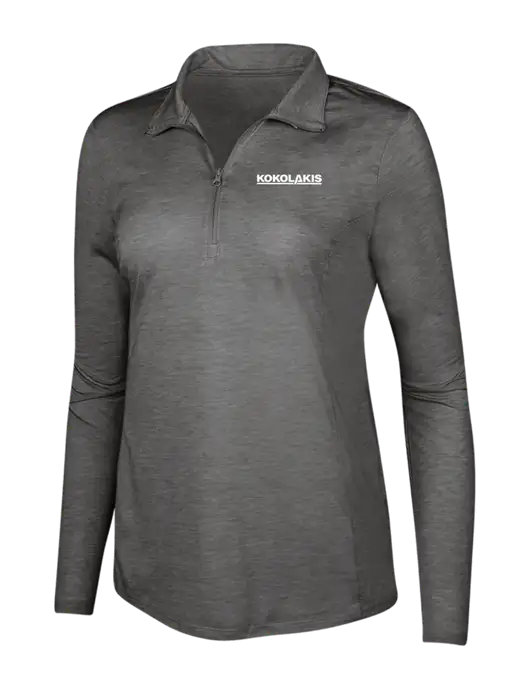 Dark Grey Heather Womens Posicharge Tri-Blend Wicking 1/4 Zip Pullover w/Kokolakis Logo
