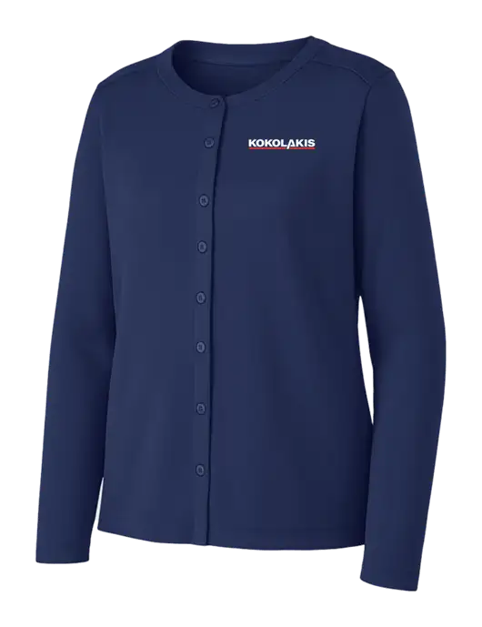 Dress Blue Navy Womens Concept Stretch Button-Front Cardigan Sweater w/Kokolakis Logo