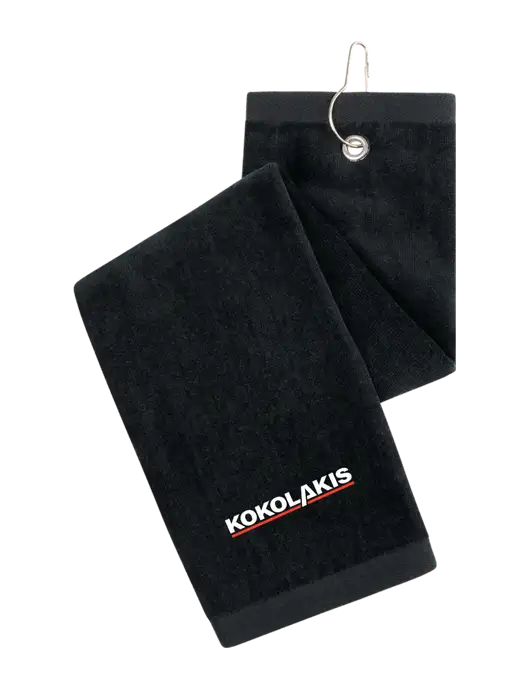 Black Tri-Fold Golf Towel with Grommet w/Kokolakis Logo