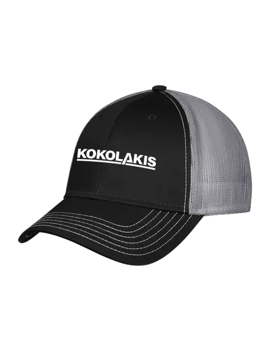 Black/Medium Dark Grey Mesh Trucker Cap Snap Back w/Kokolakis Logo