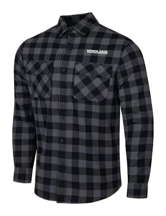 Medium Grey/Black Buffalo Check Plaid Flannel Shirt w/Kokolakis Logo
