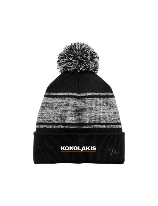 New Era Black/Charcoal Knit Chilled Pom Beanie w/Kokolakis Logo