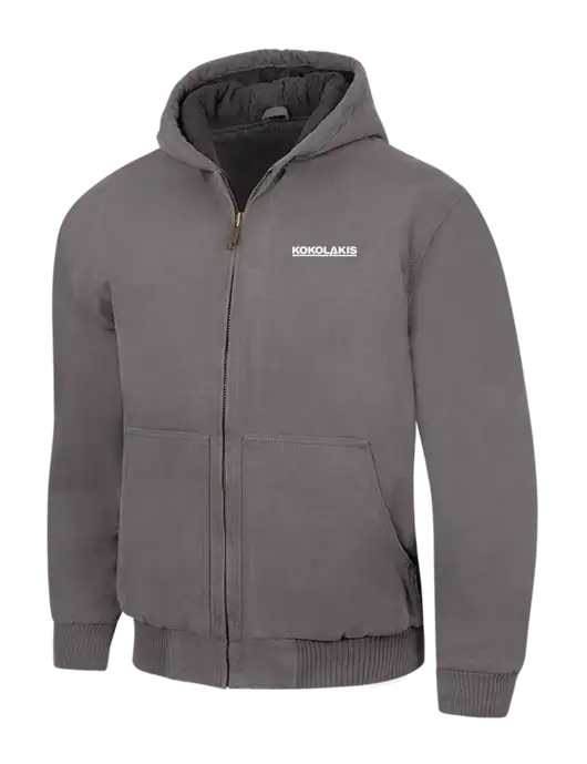CornerStone Medium Grey Washed Duck Cloth Insulated Hooded Work Jacket w/Kokolakis Logo