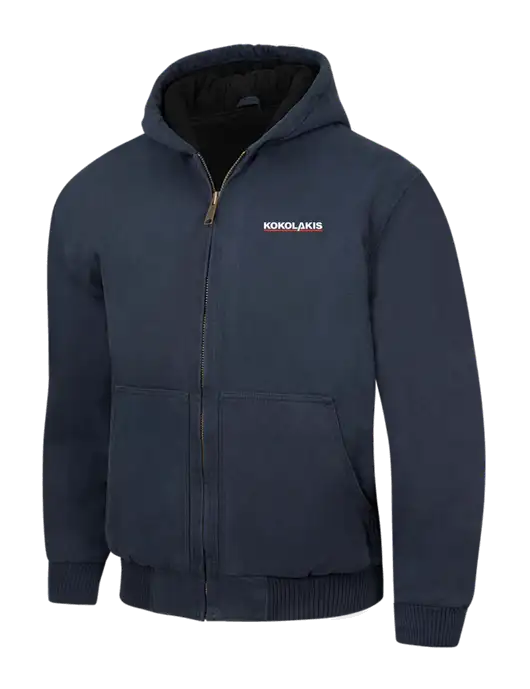 CornerStone Navy Washed Duck Cloth Insulated Hooded Work Jacket w/Kokolakis Logo