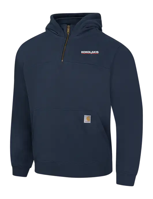 Carhartt Navy Rain Defender Paxton Heavyweight Hooded 1/4 Zip Mock Sweatshirt w/Kokolakis Logo