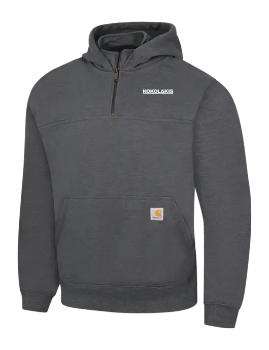 Carhartt Dark Grey Heather Rain Defender Paxton Heavyweight Hooded 1/4 Zip Mock Sweatshirt w/Kokolakis Logo