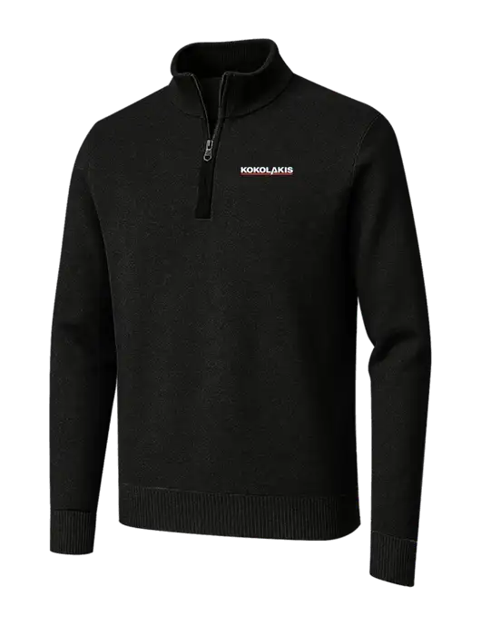 Brooks Brothers Black Washable Merino Birdseye 1/4-Zip Sweater w/Kokolakis Logo