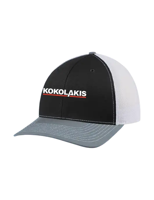 Richardson Adjustable Snapback Original 112 Trucker Cap Black/Light Heather Grey/White Mesh w/Kokolakis Logo