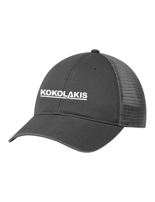 Richardson 111 Garment Washed Trucker Cap Charcoal w/Charcoal Mesh w/Kokolakis Logo