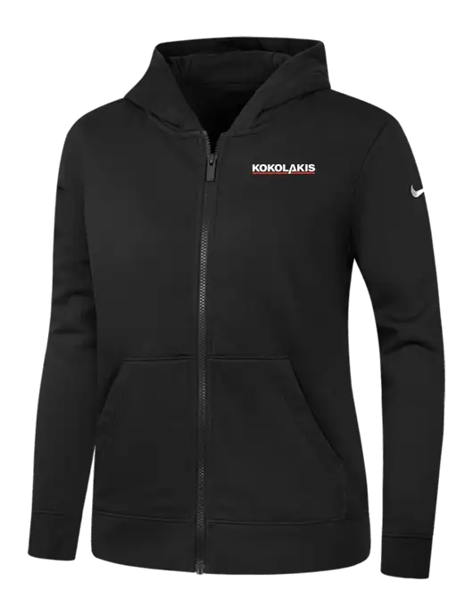 Nike Womens Club Fleece Sleeve Swoosh Full-Zip Black Hoodie w/Kokolakis Logo