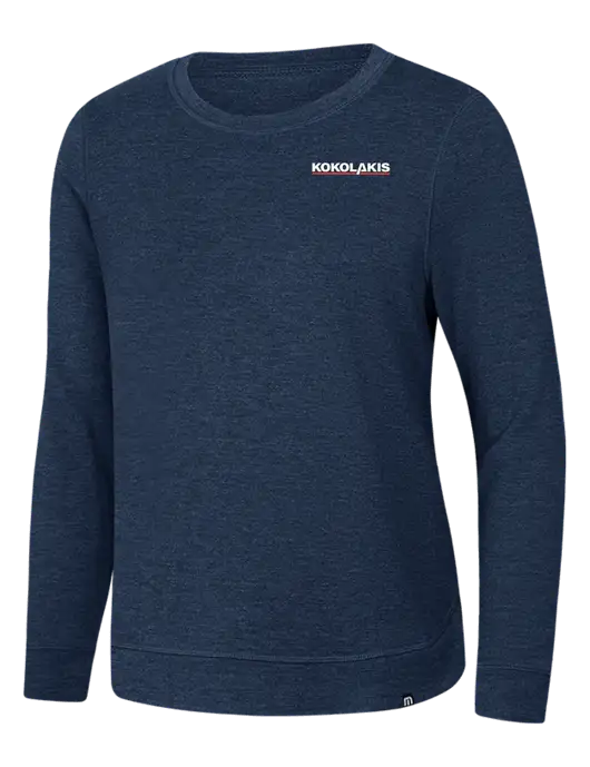TravisMathew Womens Dark Slate Blue Heather Lightweight Long Weekend Crew w/Kokolakis Logo