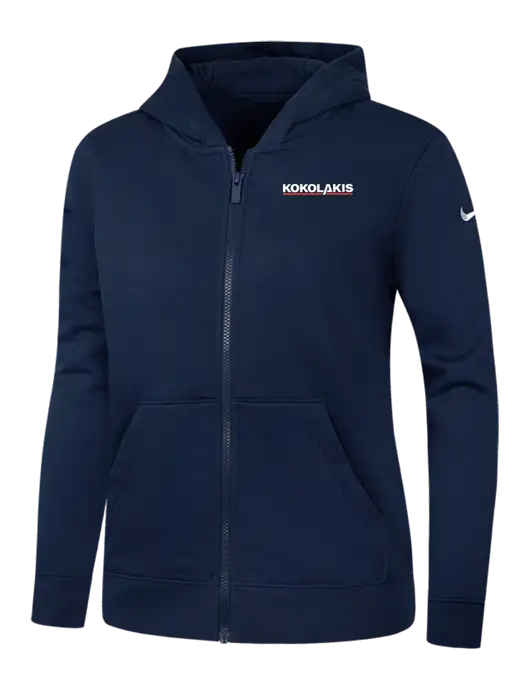 Nike Womens Club Fleece Sleeve Swoosh Full-Zip Dark Navy Hoodie w/Kokolakis Logo