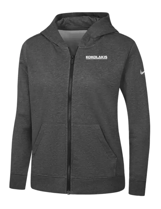 Nike Womens Club Fleece Sleeve Swoosh Full-Zip Charcoal Heather Hoodie w/Kokolakis Logo