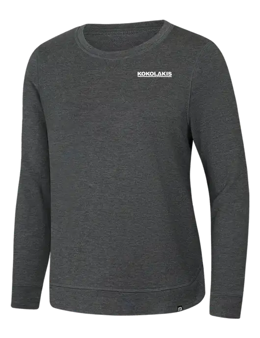 TravisMathew Womens Dark Grey Heather Lightweight Long Weekend Crew w/Kokolakis Logo