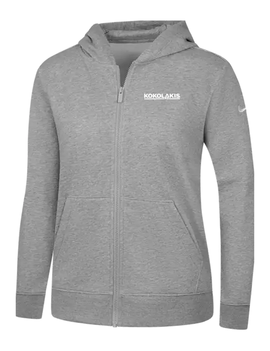 Nike Womens Club Fleece Sleeve Swoosh Full-Zip Dark Grey Heather Hoodie w/Kokolakis Logo