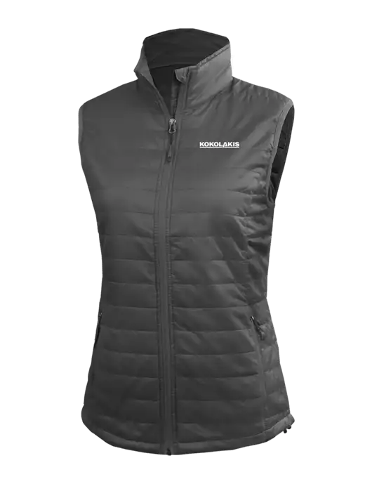 Womens Packable Dark Grey Puffy Vest w/Kokolakis Logo
