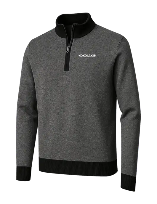 Brooks Brothers Black/Dark Grey Washable Merino Birdseye 1/4-Zip Sweater w/Kokolakis Logo