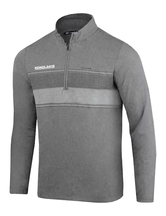 TravisMathew Balboa Chest Stripe Dark Grey Heather Quarter Zip w/Kokolakis Logo