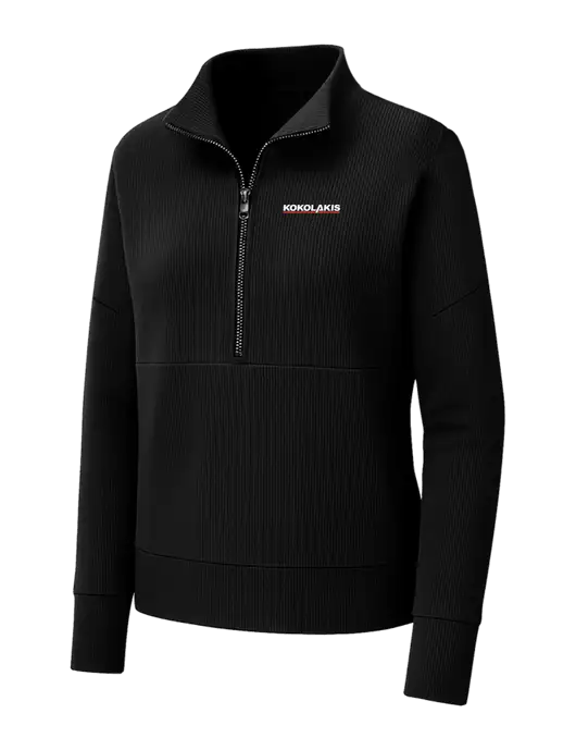 Mercer+Mettle Womens Black Linear Texture Quarter Zip w/Kokolakis Logo