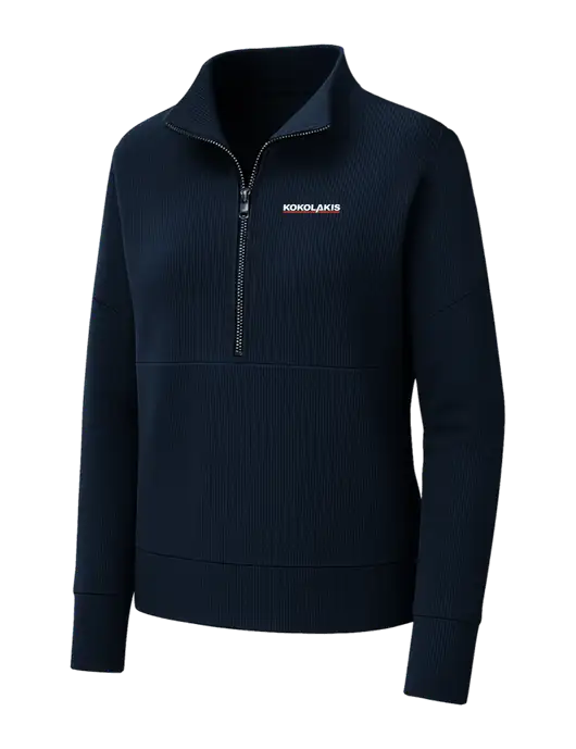 Mercer+Mettle Womens Dark Navy Linear Texture Quarter Zip w/Kokolakis Logo