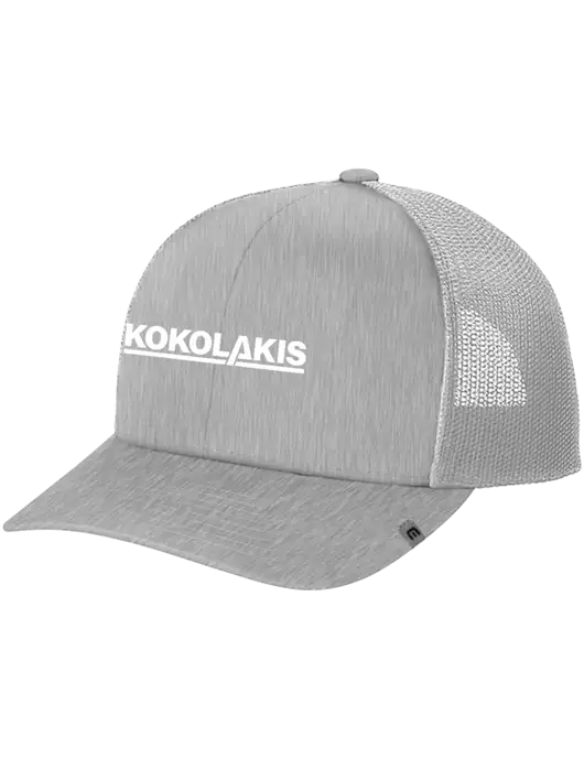 TravisMathew Light Medium Grey Heather Cruz Trucker Cap w/Kokolakis Logo
