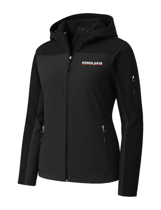 Womens Hooded Core Black Soft Shell Jacket w/Kokolakis Logo