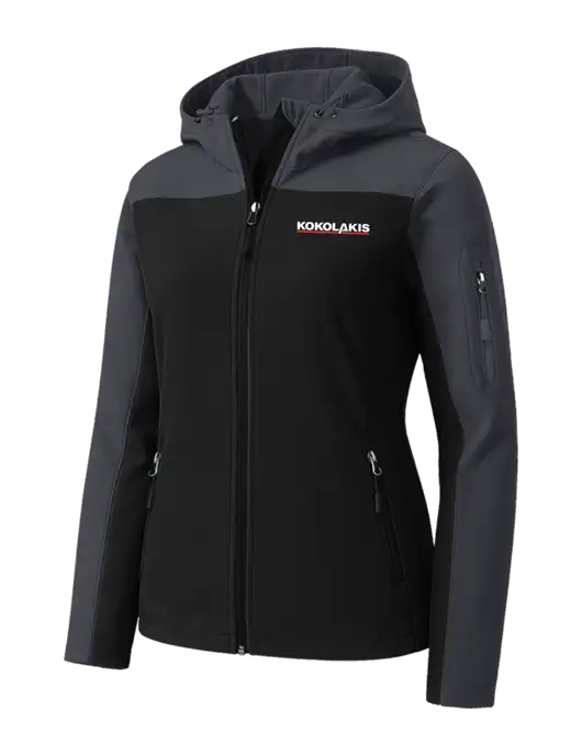 Womens Hooded Core Dark Grey/Black Soft Shell Jacket w/Kokolakis Logo