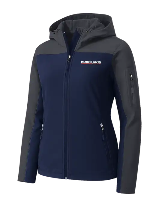 Womens Hooded Core Navy/Dark Grey Soft Shell Jacket w/Kokolakis Logo