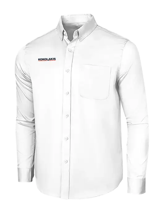 Long Sleeve White Superpro React Twill Shirt w/Kokolakis Logo