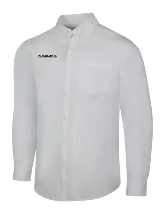 White Long Sleeve Carefree Poplin Shirt w/Kokolakis Logo