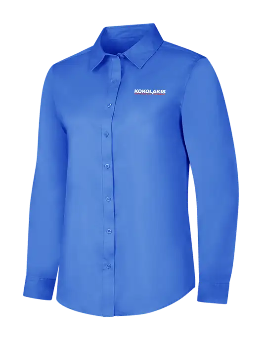Dark Carolina Blue Womens Long Sleeve Superpro React Twill Shirt w/Kokolakis Logo