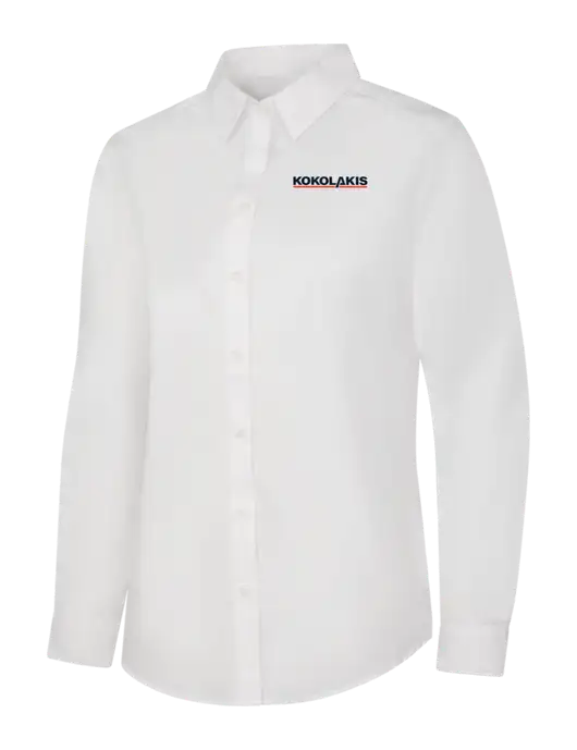 Womens White Long Sleeve Carefree Poplin Shirt w/Kokolakis Logo