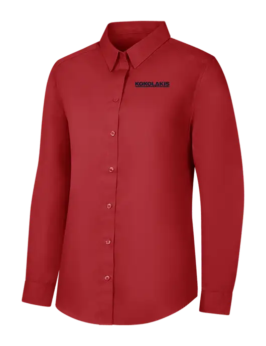 Womens Rich Red  Long Sleeve Carefree Poplin Shirt w/Kokolakis Logo
