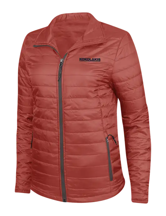 Dark Red Womens Puffy Packable Jacket w/Kokolakis Logo