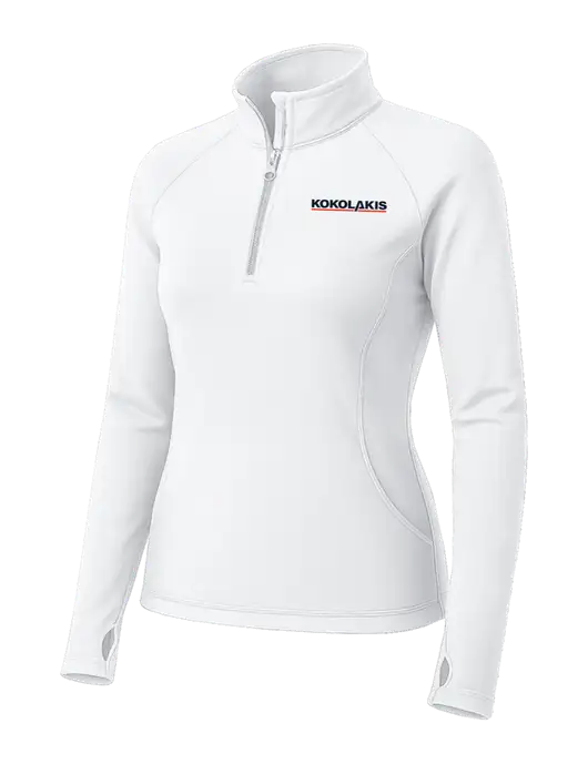 White Womens Sport Wick Stretch 1/4 Zip Pullover w/Kokolakis Logo