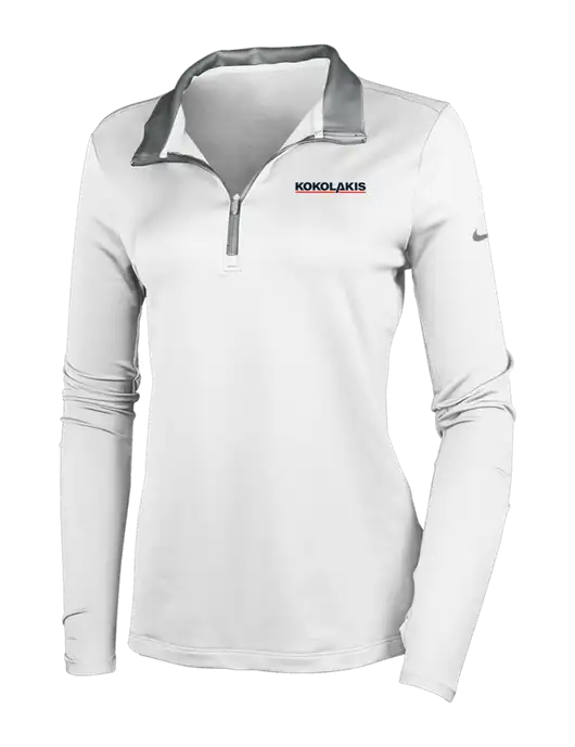 NIKE White/Dark Grey Womens Dry-Fit Stretch 1/2 Zip Cover-Up w/Kokolakis Logo