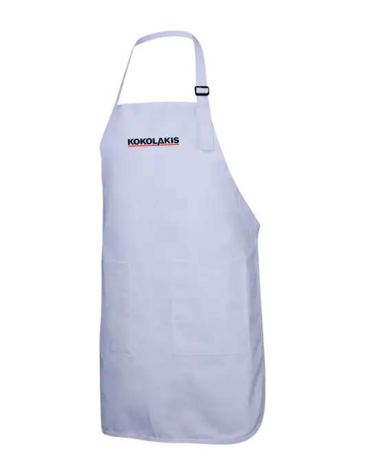 Full-Length White Apron With Pockets w/Kokolakis Logo