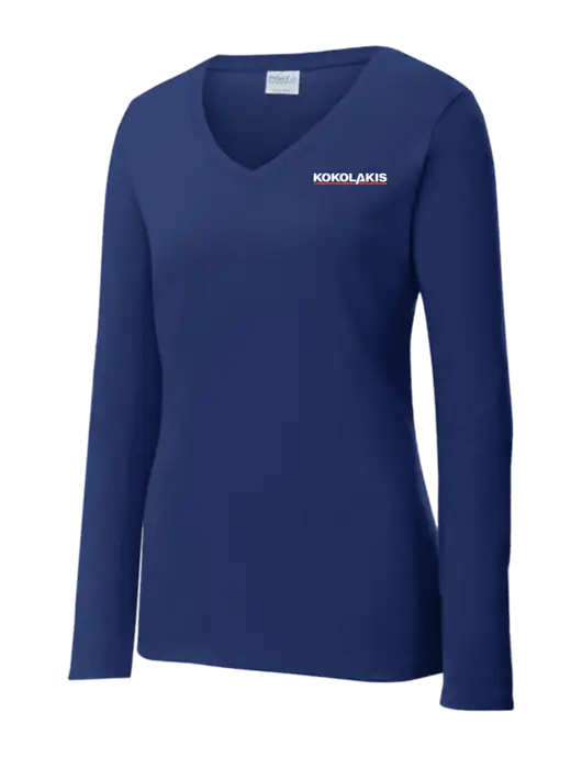 Womens  V-Neck Ring Spun Navy 4.5 oz Long Sleeve T-Shirt w/Kokolakis Logo