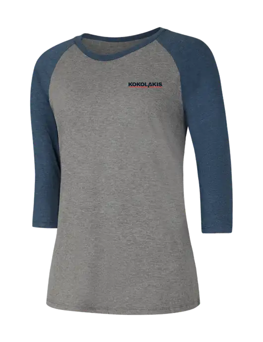Womens Simply Soft 3/4 Sleeve Navy Frost/Grey Frost Ring Spun Cotton T-Shirt w/Kokolakis Logo