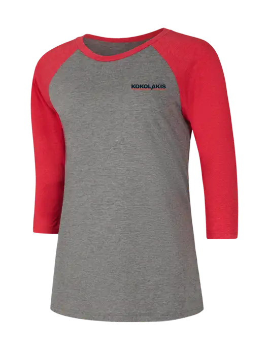 Womens Simply Soft 3/4 Sleeve Red Frost/Grey Frost Ring Spun Cotton T-Shirt w/Kokolakis Logo