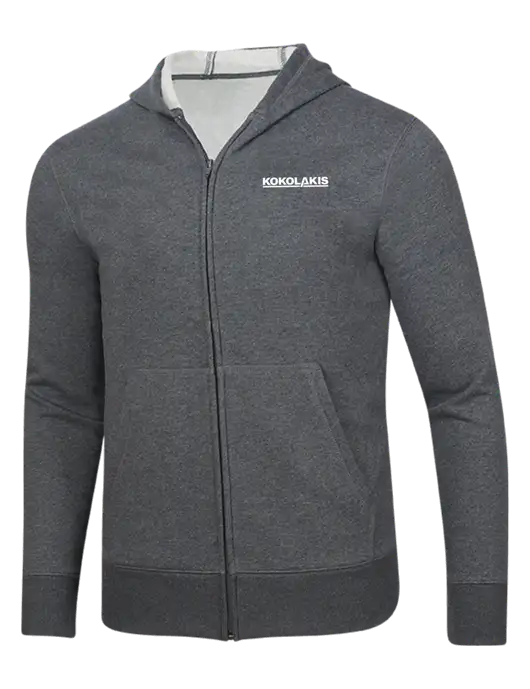 Full-Zip Dark Grey Heather Heavyweight Hooded Sweatshirt w/Kokolakis Logo