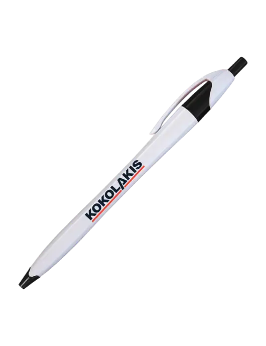Novella White/Black Classic Pen - Blue Ink w/Kokolakis Logo