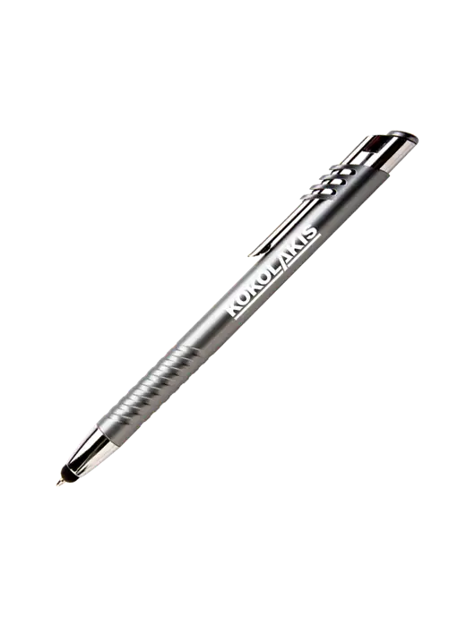 Schirhart Grey Stylus Pen - Blue Ink w/Kokolakis Logo