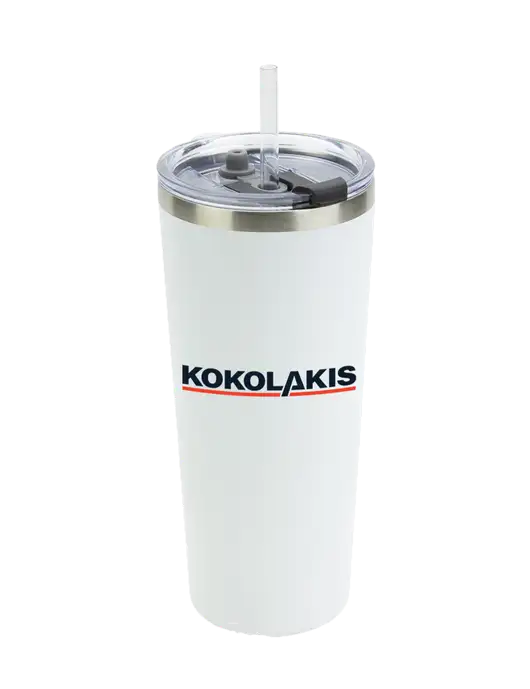 Brighton White 20 oz Insulated Tumbler & Straw w/Kokolakis Logo