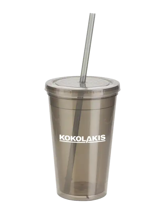 Sorrento Medium Grey 16 oz Tumbler with Lid & Straw w/Kokolakis Logo